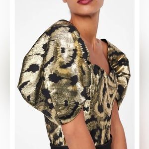 Zara Metallic Thread Balloon-Sleeve Top